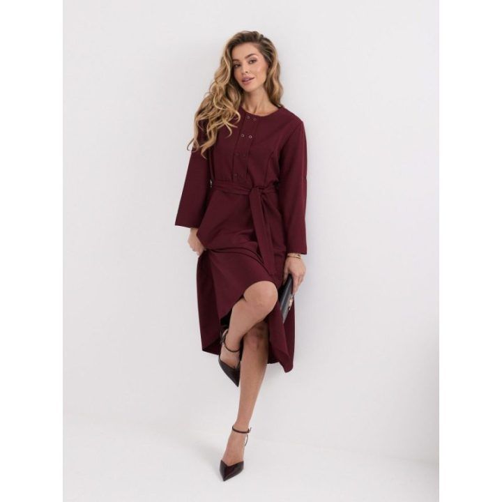 Moteriška platėjanti midi suknelė su diržu Italy Moda, bordo