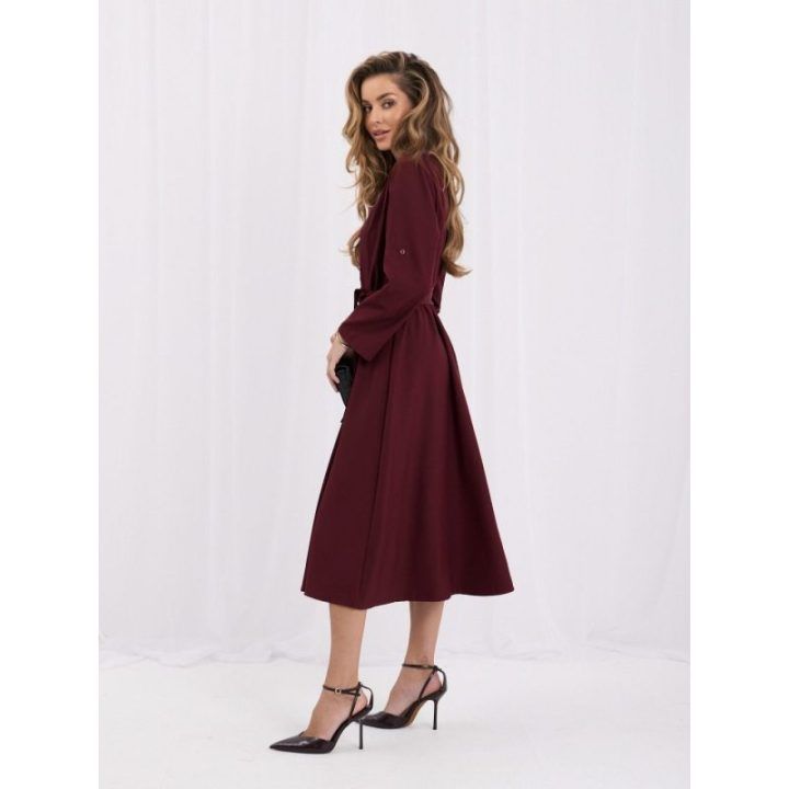 Moteriška platėjanti midi suknelė su diržu Italy Moda, bordo