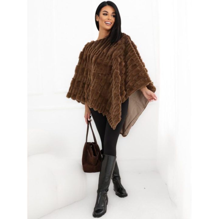 Moteriškas pončas Wool Fashion Italia, tamsiai smėlio