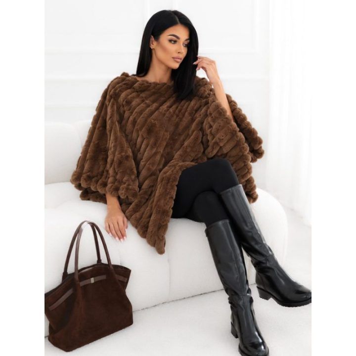 Moteriškas pončas Wool Fashion Italia, tamsiai smėlio