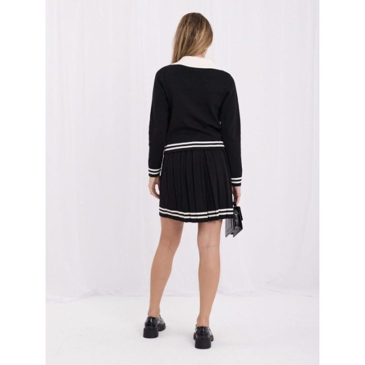 Moteriškas megztinio ir mini sijono komplektas Italy Moda, juodas