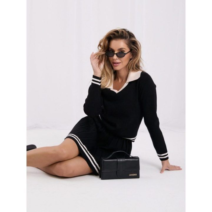 Moteriškas megztinio ir mini sijono komplektas Italy Moda, juodas