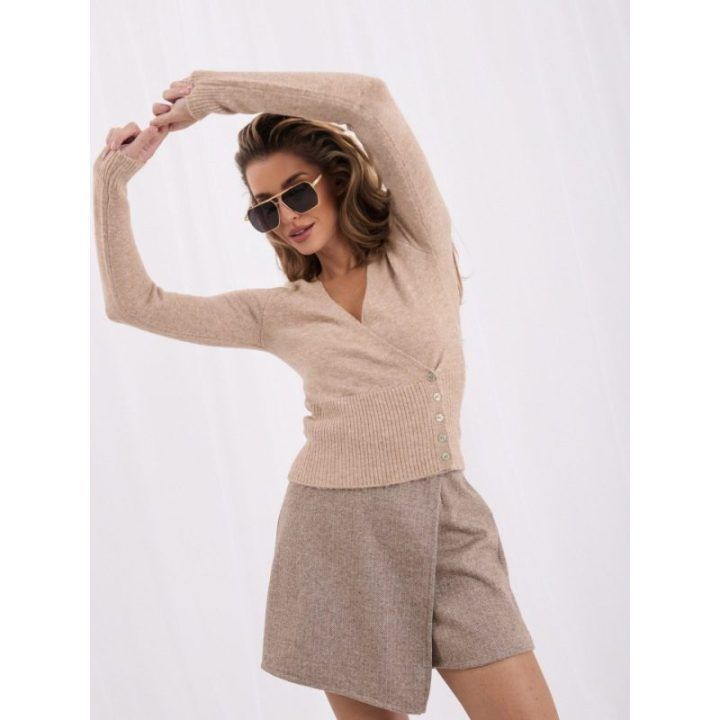 Moteriškas prigludęs megztinis Italy Moda, tamsiai smėlio