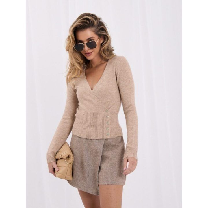 Moteriškas prigludęs megztinis Italy Moda, tamsiai smėlio