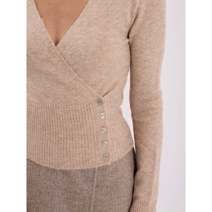 Moteriškas prigludęs megztinis Italy Moda, tamsiai smėlio