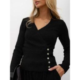 Moteriškas apgaubiamo kirpimo megztinis Italy Moda, juodas