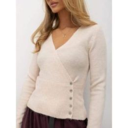Moteriškas megztinis su sagomis Italy Moda, šviesiai smėlio