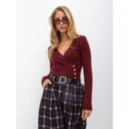 Moteriškas apgaubiamo kirpimo megztinis Italy Moda, bordo