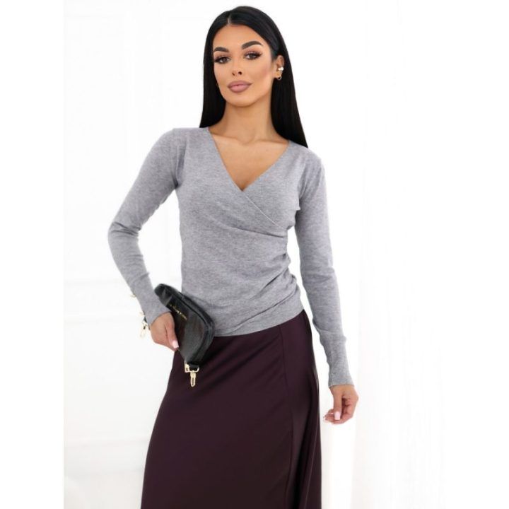 Moteriškas apgaubiamo kirpimo megztinis Italy Moda, pilkas