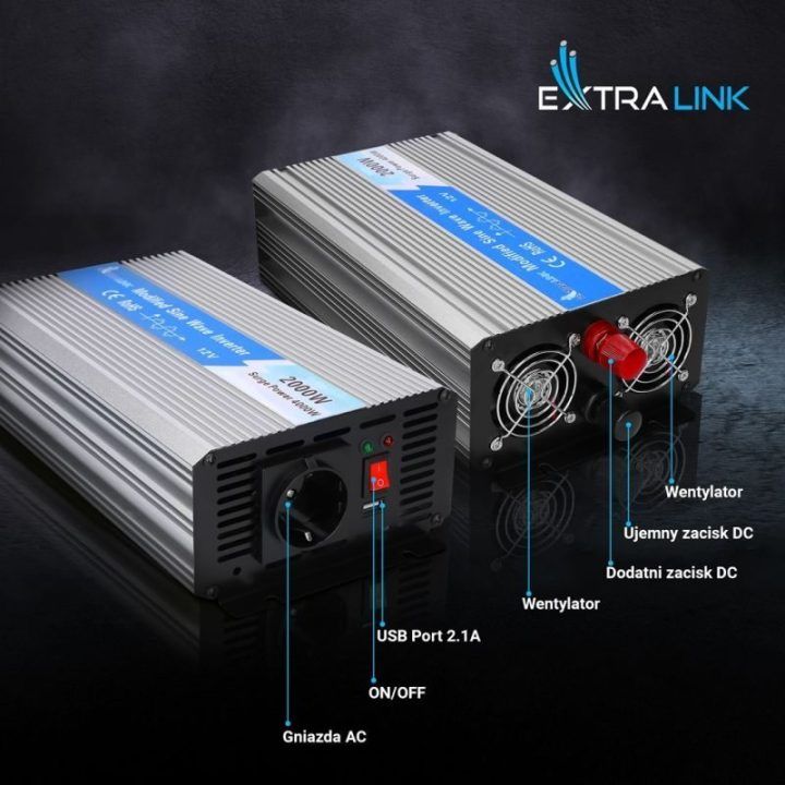 Automobilinis įtampos keitiklis Extralink, 12 V, 2000 W