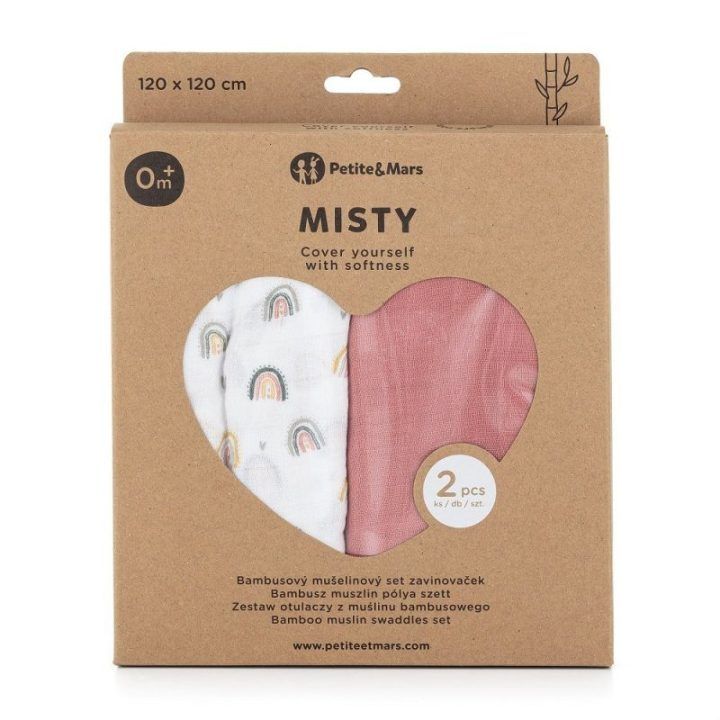 Muslino užklotėlių rinkinys su vaivorykštėmis Petite&Mars, 2 vnt