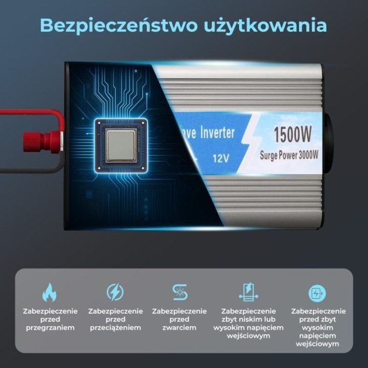 Automobilinis įtampos keitiklis 12 V, 1500 W, modifikuotos sinusoidės