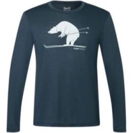 Vyriški merino vilnos marškinėliai su lokiu ant slidžių Super.Natural, tamsiai mėlyni