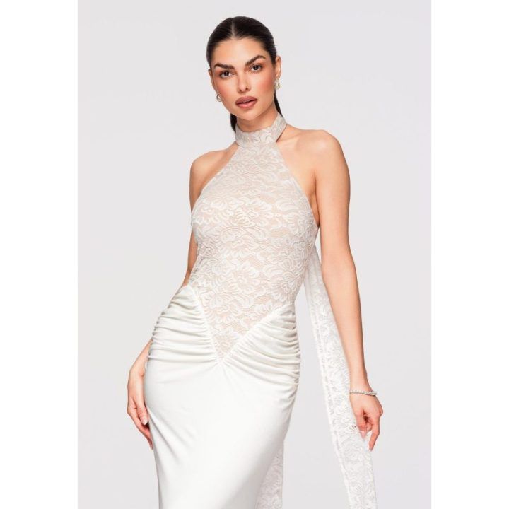 Moteriška ilga vakarinė suknelė Larica, kreminė