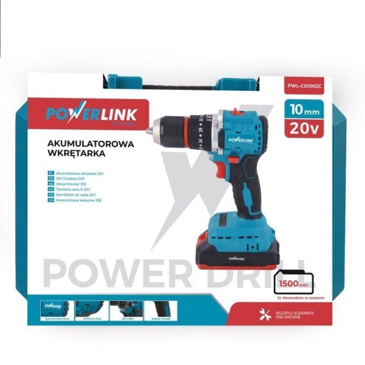 Akumuliatorinis gręžtuvas-suktuvas Extralink Powerlink, 20 V, 10 mm