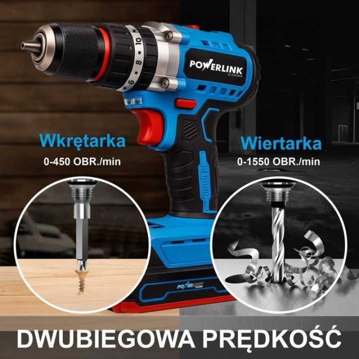 Akumuliatorinis gręžtuvas-suktuvas Extralink Powerlink, 20 V, 10 mm