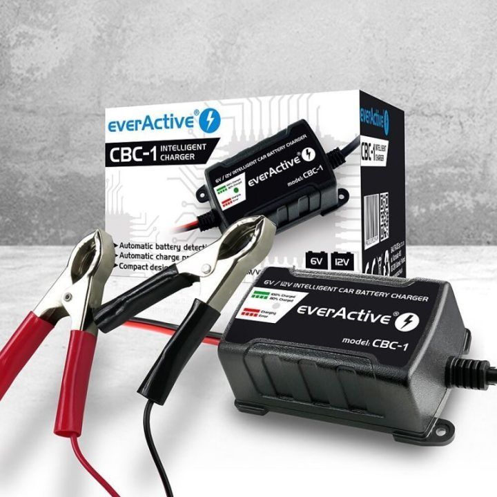 Automobilinis akumuliatoriaus įkroviklis everActive, juodas