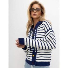 Moteriškas megztinis su gobtuvu Italy Moda, tamsiai mėlynas