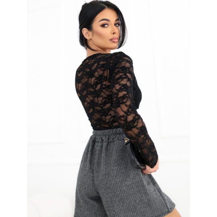 Moteriška nėriniuota palaidinė Italy Moda, juoda