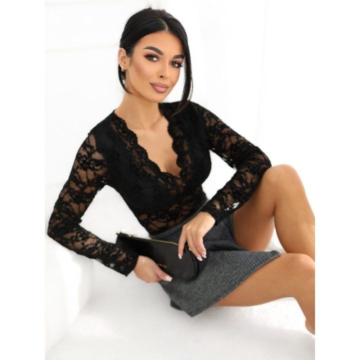 Moteriška nėriniuota palaidinė Italy Moda, juoda
