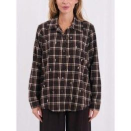 Moteriški medvilniniai languoti marškiniai Italy Moda, rudi
