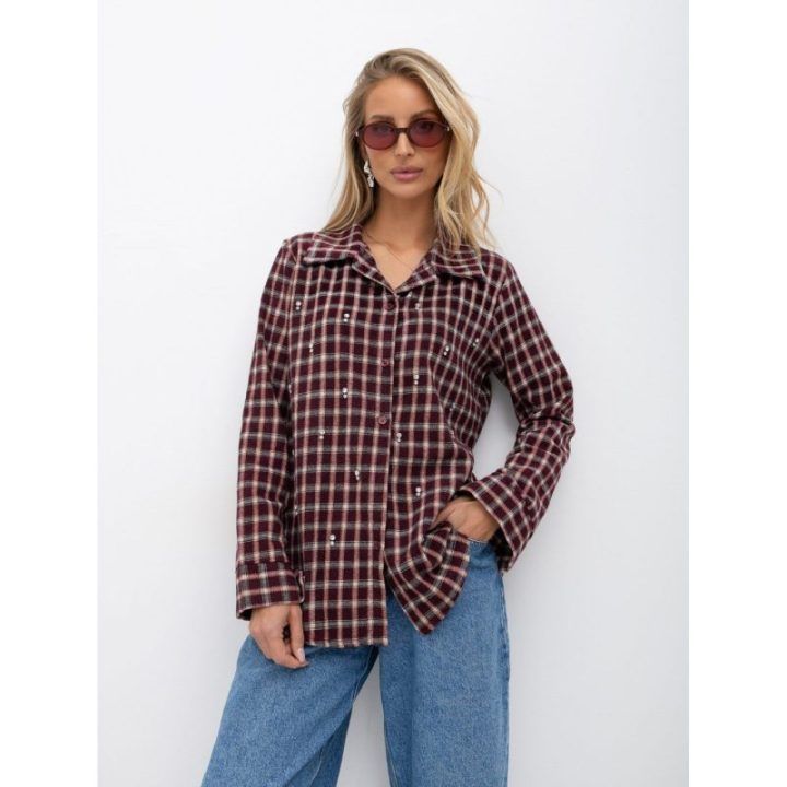 Moteriški languoti marškiniai su apykakle Italy Moda, bordo