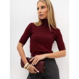 Moteriškas golfas su sagomis ant rankovių Italy Moda, bordo