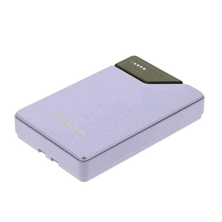 Išorinė baterija su laidais Tellur, 10 000 mAh, violetinė