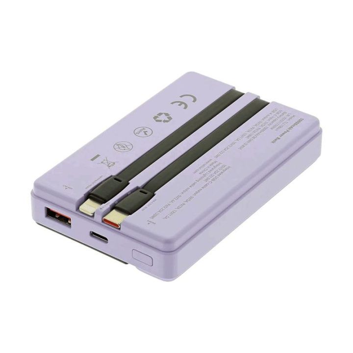 Išorinė baterija su laidais Tellur, 10 000 mAh, violetinė