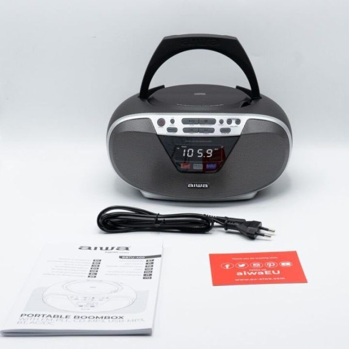 Nešiojamasis CD grotuvas su Bluetooth Aiwa, sidabrinis