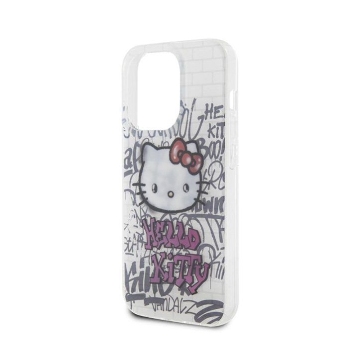 Dėklas iPhone 14 Pro su Hello Kitty grafičio raštu, baltas