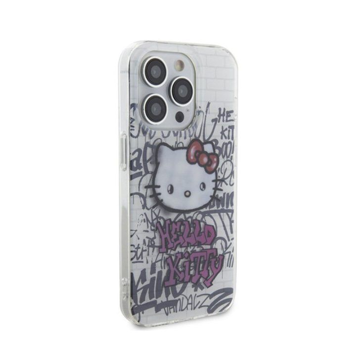Dėklas iPhone 14 Pro su Hello Kitty grafičio raštu, baltas