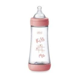 Chicco plastikinis kūdikių buteliukas 300 ml su silikoniniu čiulptuku, rožinis