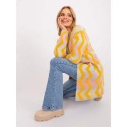 Moteriškas megztinis su geometriniu raštu Wool Fashion Italia, geltonas