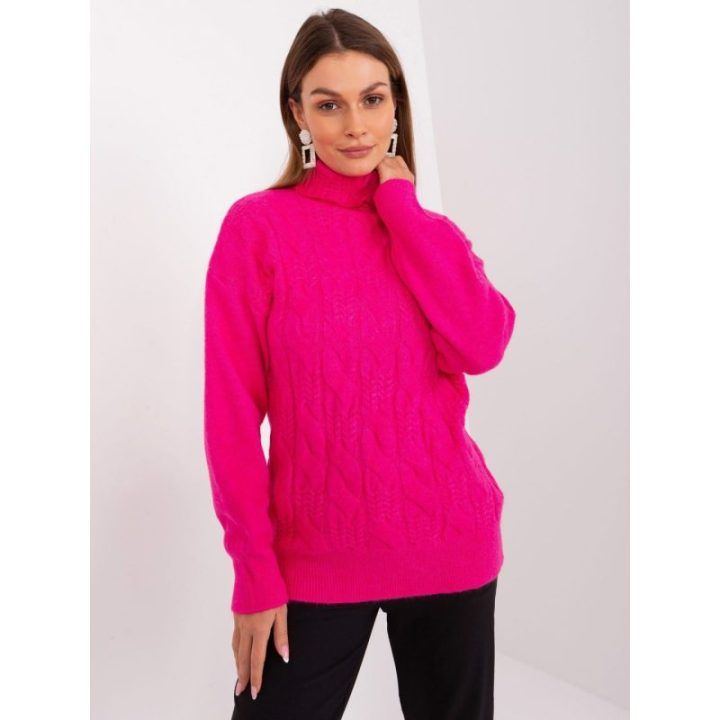 Moteriškas golfas su pynėmis Wool Fashion Italia, ryškiai rožinis
