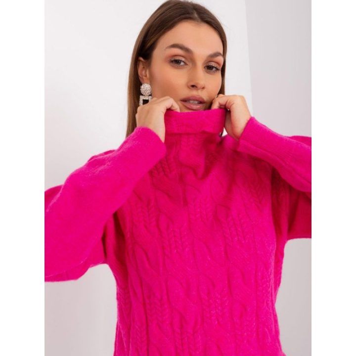 Moteriškas golfas su pynėmis Wool Fashion Italia, ryškiai rožinis
