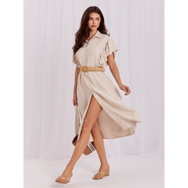 Moteriška platėjanti marškininė suknelė Italy Moda, šviesiai smėlio