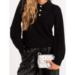 Moteriškas viskozinis polo megztinis Italy Moda, juodas