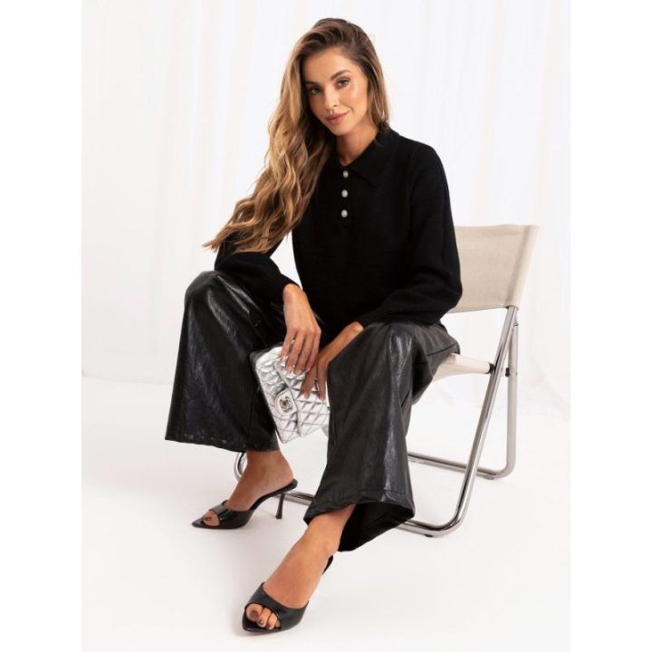 Moteriškas viskozinis polo megztinis Italy Moda, juodas