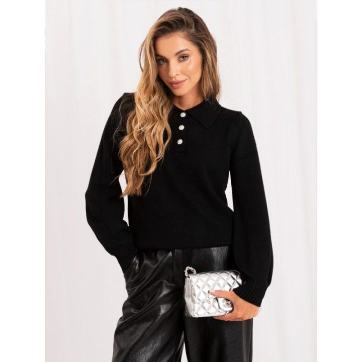 Moteriškas viskozinis polo megztinis Italy Moda, juodas