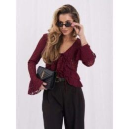 Moteriška nėriniuota palaidinė Italy Moda, bordo