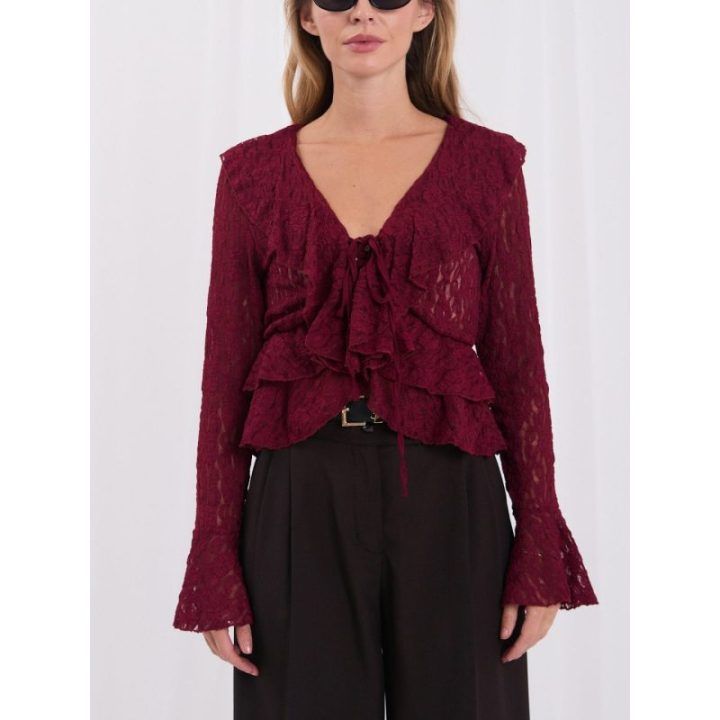 Moteriška nėriniuota palaidinė Italy Moda, bordo