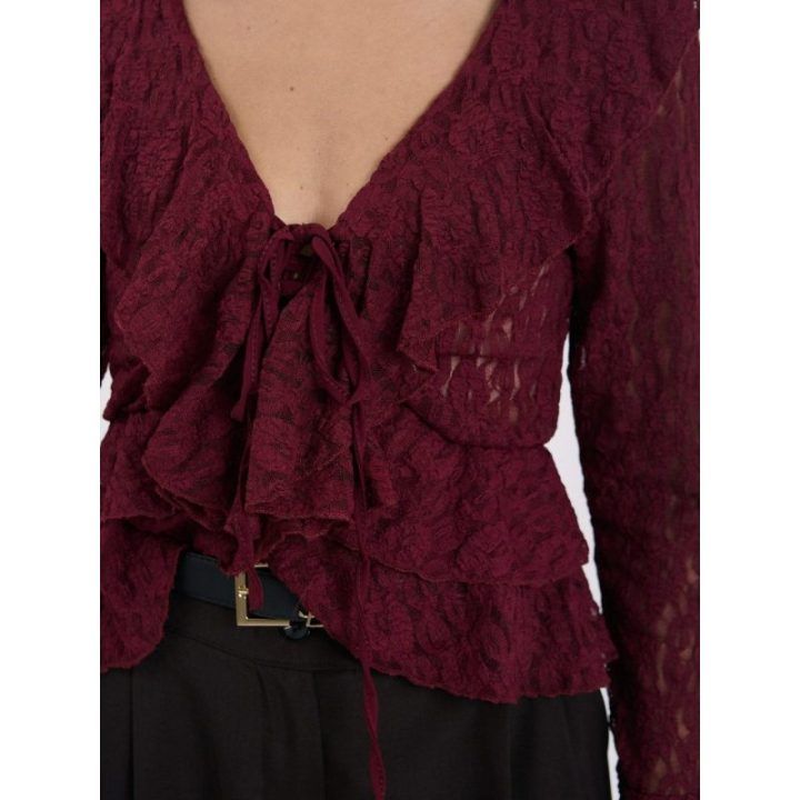 Moteriška nėriniuota palaidinė Italy Moda, bordo