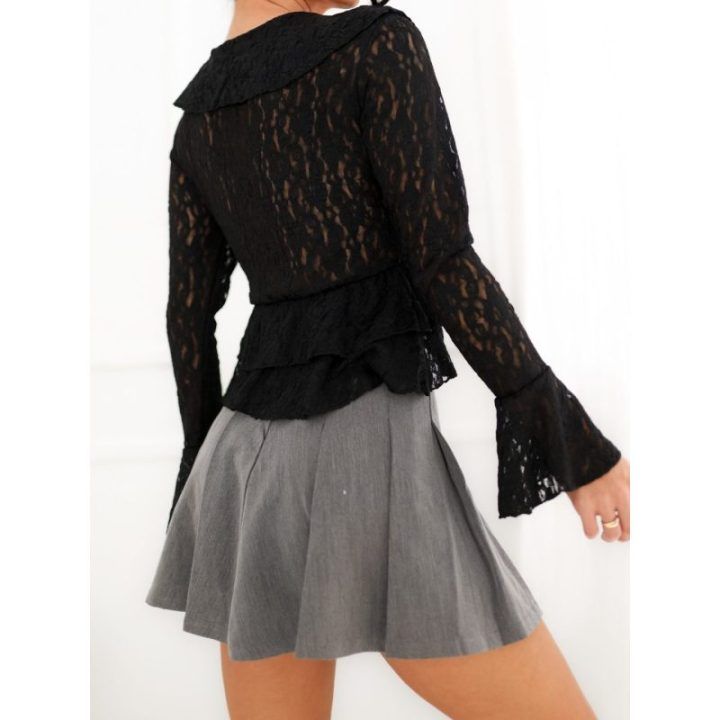 Moteriška nėriniuota palaidinė Italy Moda, 54 cm, juoda