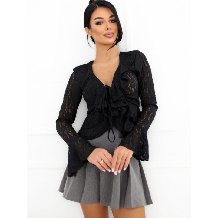 Moteriška nėriniuota palaidinė Italy Moda, 54 cm, juoda