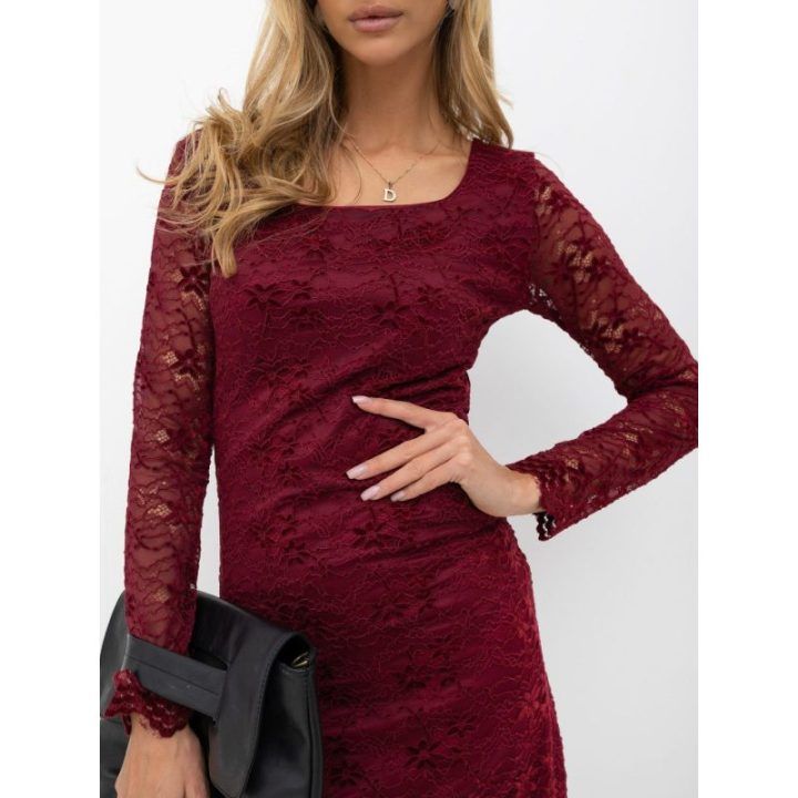 Moteriška nėriniuota pieštuko formos suknelė Italy Moda, bordo