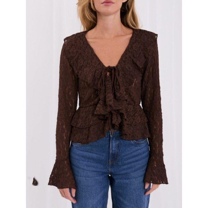 Moteriška palaidinė su varpelio formos rankovėmis Italy Moda, ruda