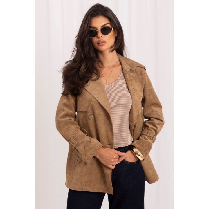 Moteriškas paltas su atvartais Italy Moda, ruda