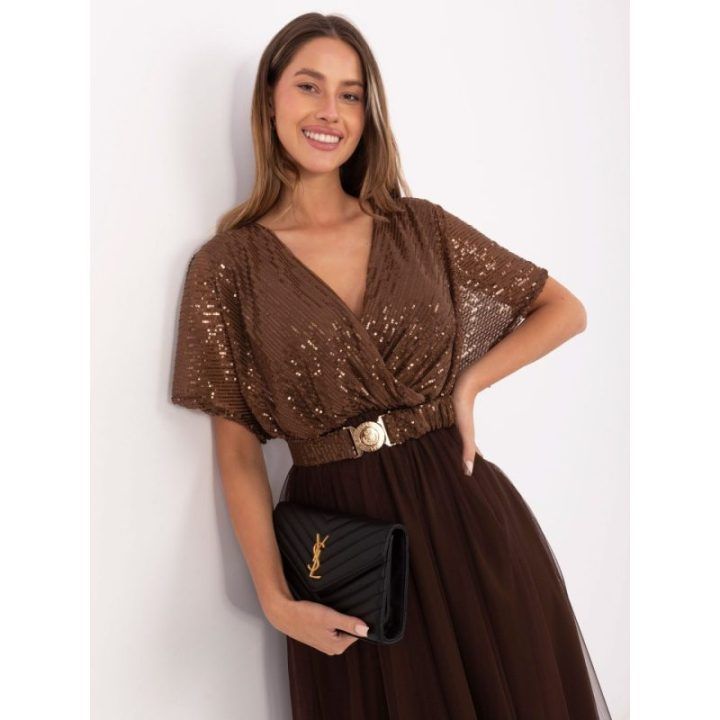 Moteriška platėjanti midi suknelė Italy Moda, ruda, 112 cm