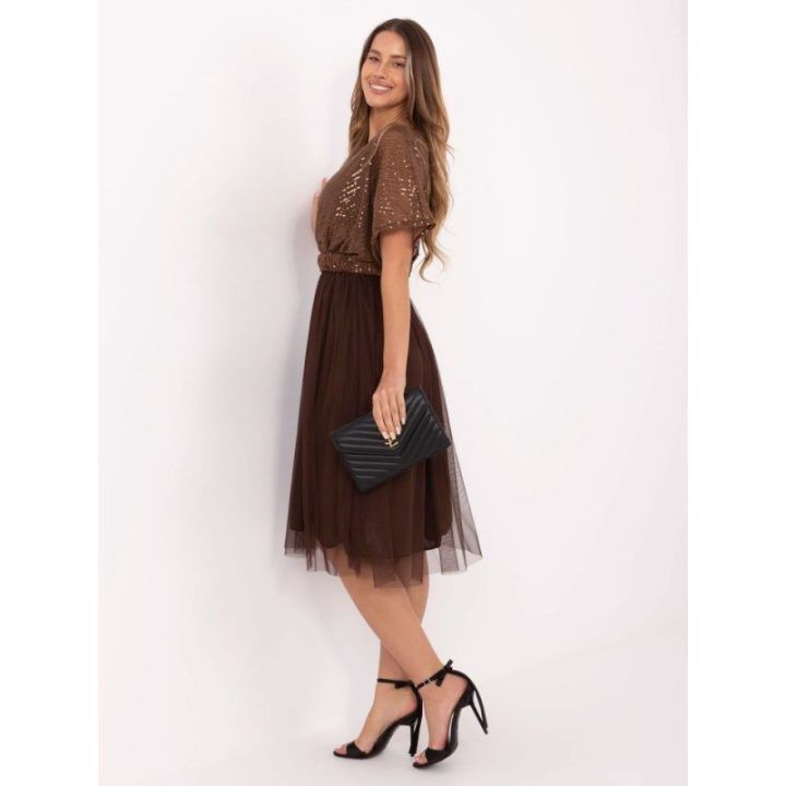 Moteriška platėjanti midi suknelė Italy Moda, ruda, 112 cm